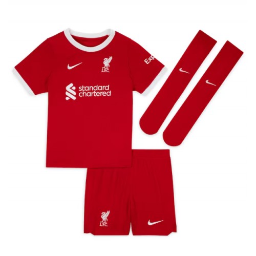 Lacne Dětský Futbalové dres Liverpool Virgil van Dijk #4 2023-24 Krátky Rukáv - Domáci (+ trenírky)
